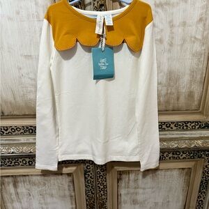 Matilda Jane White Top with Mustard Scalloped Collar girls size 10